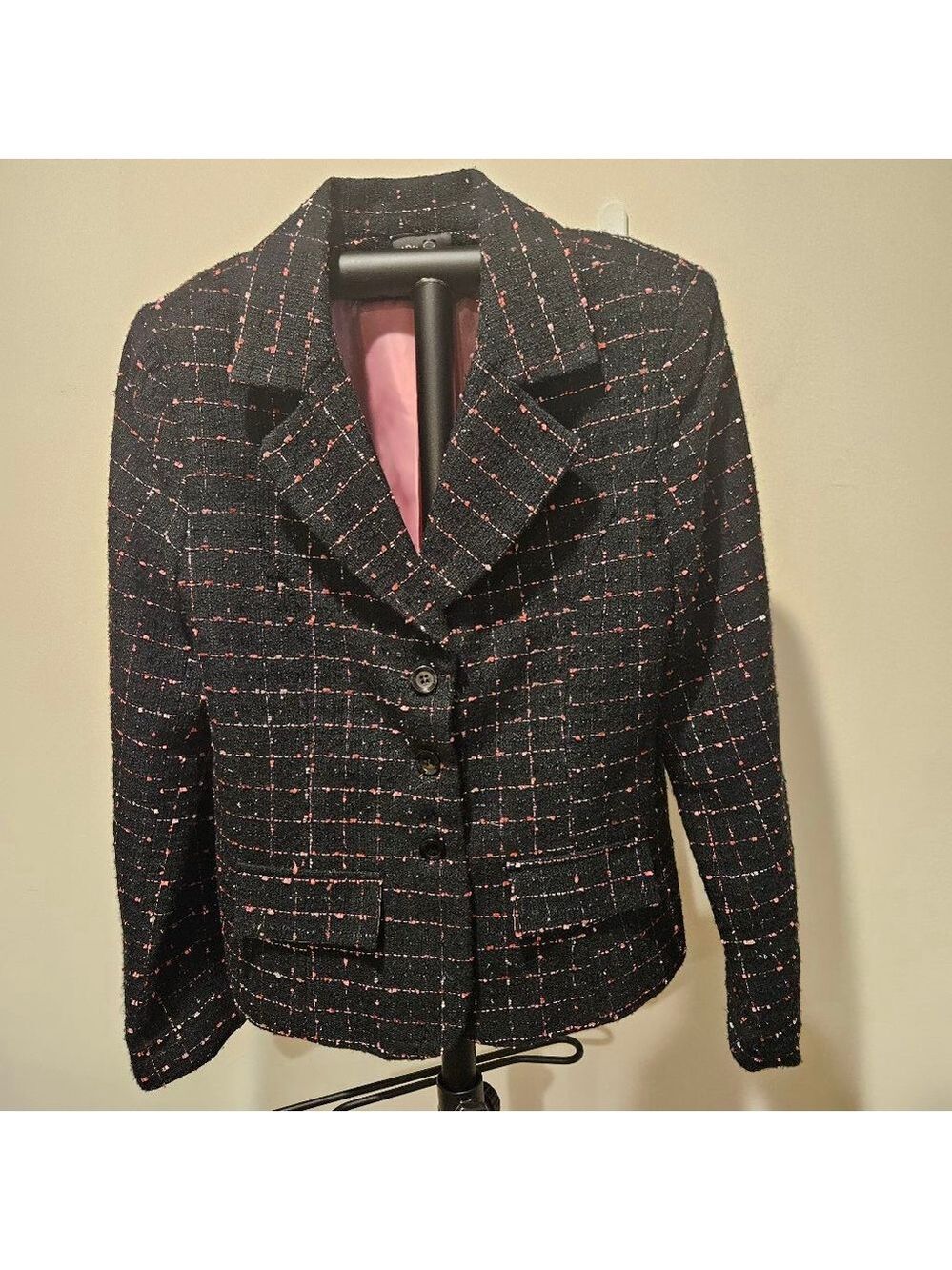 Women's First Option Blazer Size M Black Pink Plaid